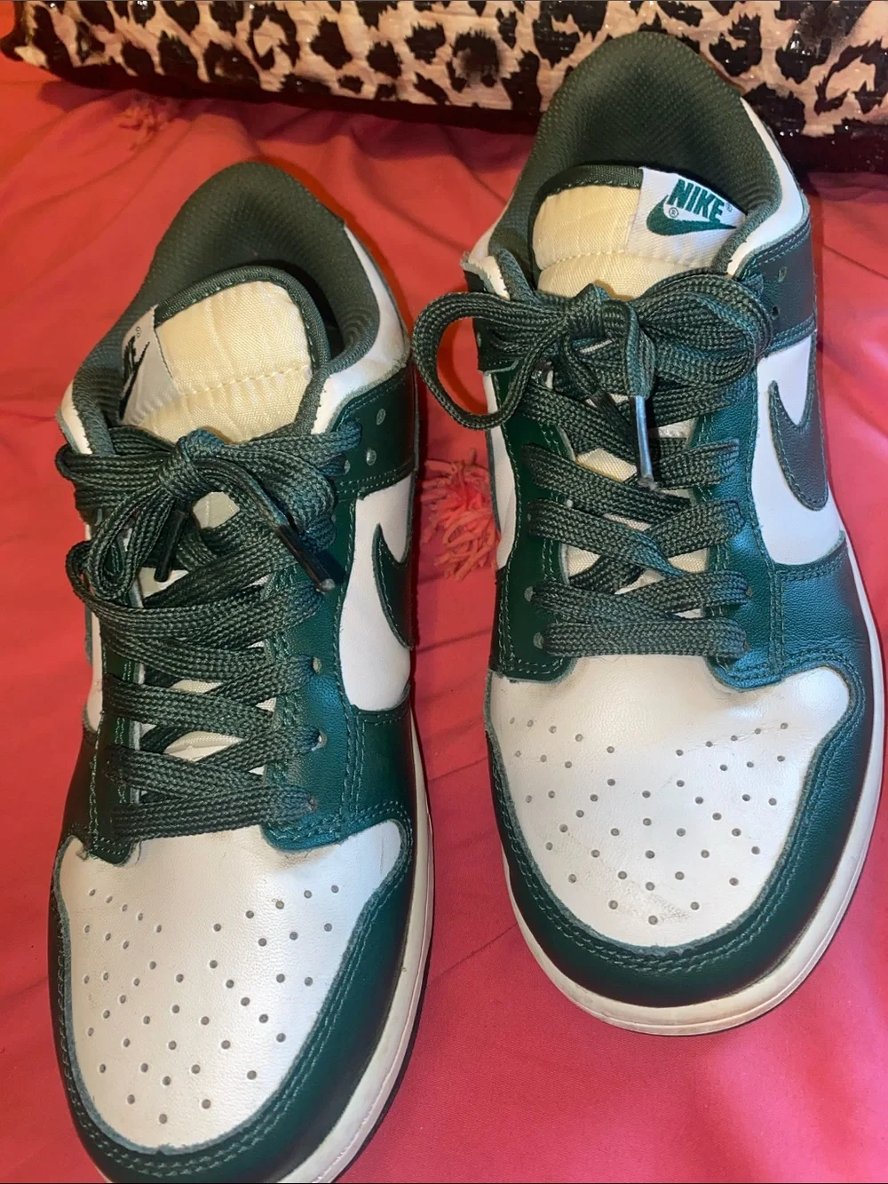 Nike Dunk Low in Dark Green, White, and Black (not original)